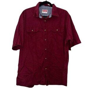 Wrangler Mens Premium Quality Burgundy Short Sleeve Button-Up Shirt XL